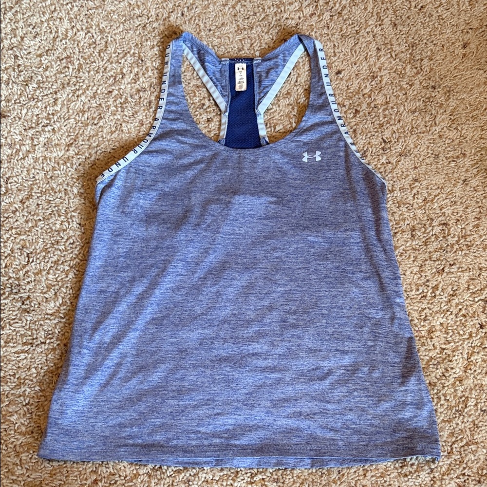 Under Armour Women's Heathered Blue Tank Top With Mesh Details Size Small